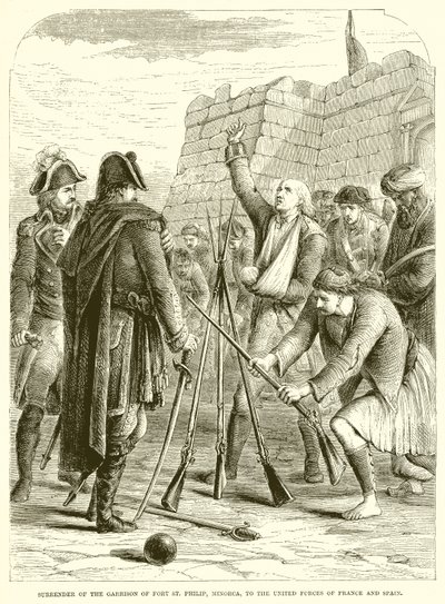 Übergabe der Garnison von Fort St. Philip, Menorca, an die vereinten Streitkräfte von Frankreich und Spanien von English School
