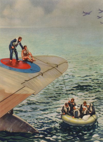 Überlebende eines abgestürzten britischen Flugzeugs in einem Gummiboot, Zweiter Weltkrieg von English School
