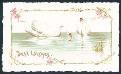 Schwäne auf dem See, Weihnachtskarte von English School