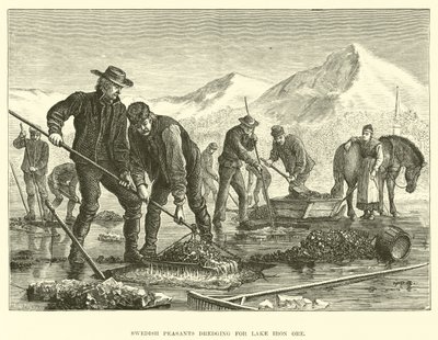 Schwedische Bauern beim Ausbaggern von See-Eisenerz von English School