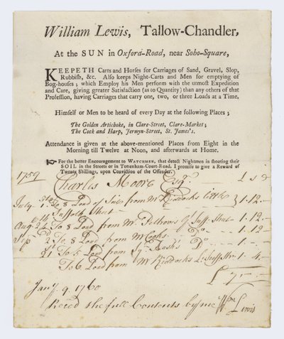 Talgkerzenmacher, William Lewis, Visitenkarte von English School