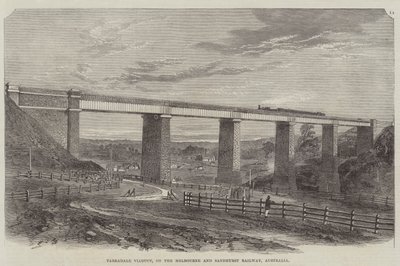 Tarradale Viadukt, auf der Melbourne und Sandhurst Eisenbahn, Australien (Gravur) von English School