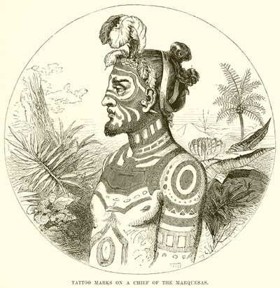 Tätowierungen auf einem Häuptling der Marquesas von English School