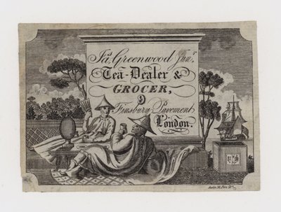 Teehändler und Lebensmittelhändler, James Greenwood, Visitenkarte von English School