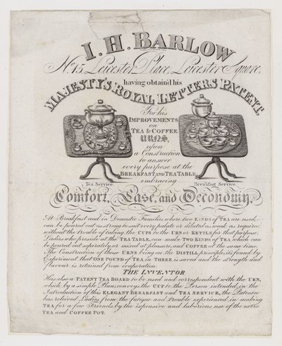 Teekannenhersteller, I H Barlow, Visitenkarte von English School