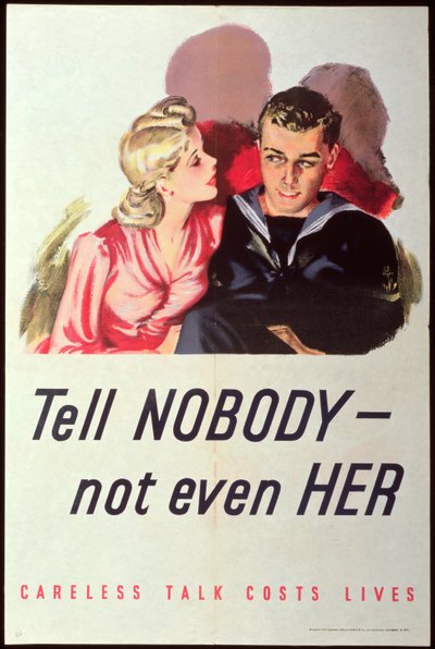 Sag es Niemandem - Nicht Einmal Ihr. Unvorsichtige Gespräche kosten Leben, Zweiter Weltkrieg Plakat von English School