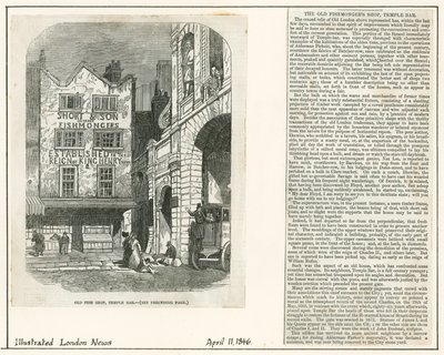 Temple Bar, London. Altes Bulk-Geschäft, Altes Fischgeschäft von English School