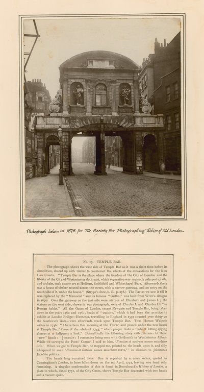 Temple Bar, London, Foto von 1878 von English School