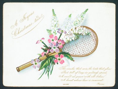 Tennisschläger und Blumen, Weihnachtskarte von English School