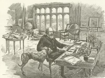 Tennyson in seiner Bibliothek von English School