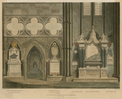 Zehntes Fenster und Eingang zum Kreuzgang, Nordschiff, Westminster Abbey, London von English School