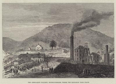 Die Abercarne-Kohlenmine, Monmouthshire, wo die Explosion stattfand (Gravur) von English School