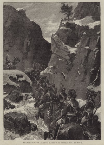 Der Afghanische Krieg, die 10. Bengalischen Lanzenreiter im Jugdulluk-Pass (Gravur) von English School