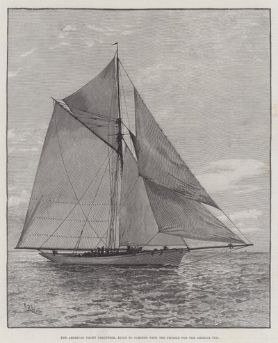 Die amerikanische Yacht Volunteer, gebaut um mit der Thistle um den America Cup zu konkurrieren (Gravur) von English School