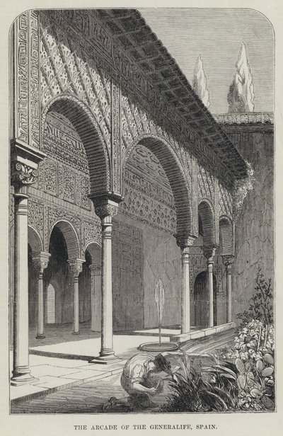 Die Arkade des Generalife, Spanien (Gravur) von English School