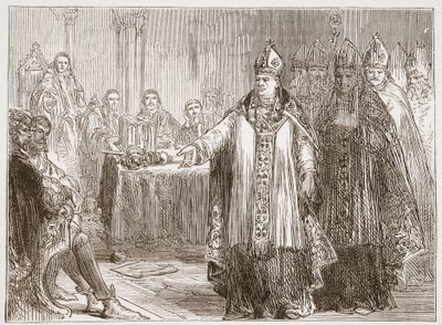 Die Erzbischöfe von York und Canterbury vor dem Parlament in der Westminster Abbey, Illustration aus Die Geschichte des Protestantismus von James Aitken Wylie, veröffentlicht 1878 von English School