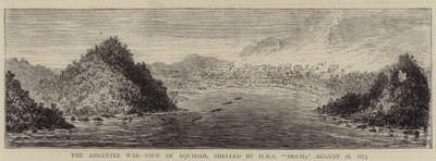 Der Ashantee-Krieg, Ansicht von Aquidah, beschossen von HMS "Druid", 28. August 1873 (Gravur) von English School