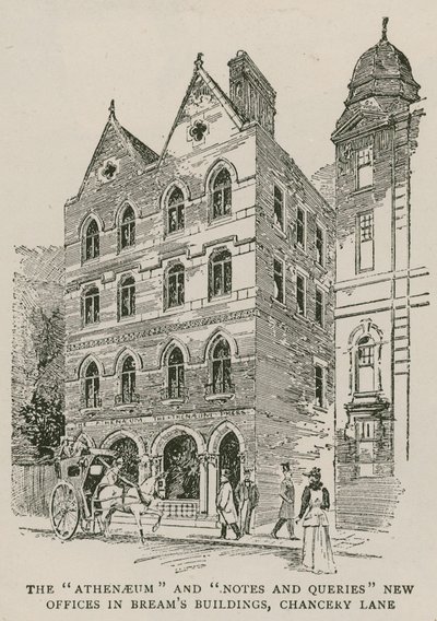 Das Athenaeum und Notes and Queries neue Büros in Breams Buildings, Chancery Lane, London von English School