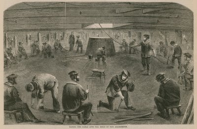 Das Atlantikkabel; Verlegung des Kabels in den Laderaum der Agamemnon von English School