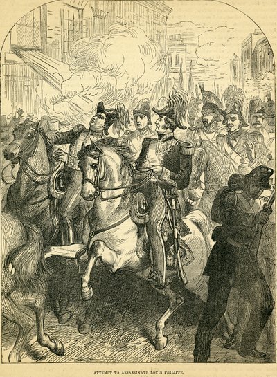 Der Versuch, König Louis Philippe von Frankreich zu ermorden, Illustration aus Cassells Illustrated History of England, 1857-1858 von English School