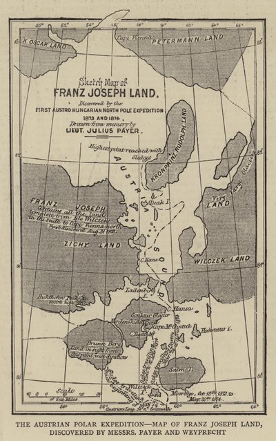 Die österreichische Polarexpedition, Karte von Franz-Joseph-Land, entdeckt von Messers Payer und Weyprecht von English School
