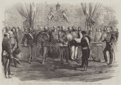 Die Preisverleihung bei der Internationalen Ausstellung, Earl Granville, Präsident der Royal Commission, liest die Ansprache von English School