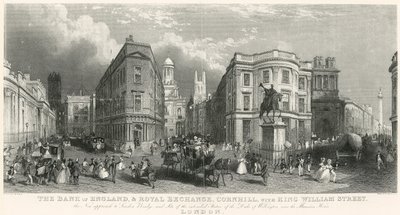 Die Bank of England und Royal Exchange, Cornhill, mit King William Street von English School