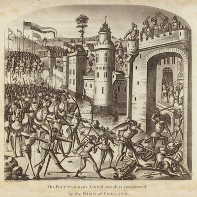 Die Schlacht bei Caen, die vom König von England erobert wurde von English School
