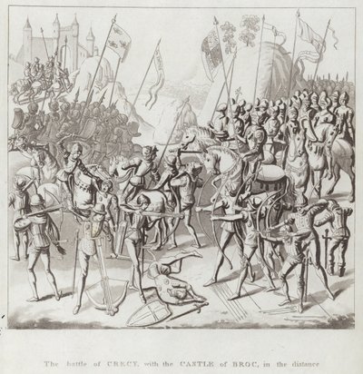 Die Schlacht von Crécy, mit dem Schloss Broc in der Ferne von English School