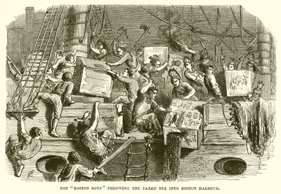 Die Bostoner Jungen werfen den besteuerten Tee in den Bostoner Hafen von English School