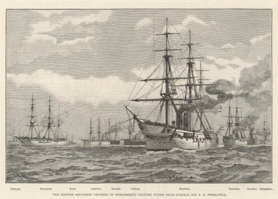Das britische Geschwader kreuzt im Mosambik-Kanal unter Konteradmiral Sir E R Fremantle (Stich) von English School