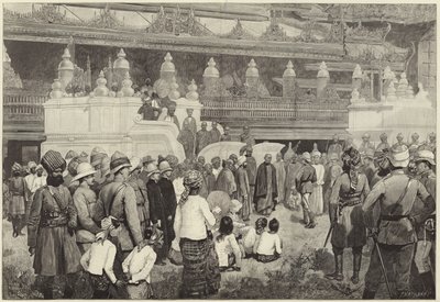 Der buddhistische Erzbischof von Burma empfängt Sir Frederick Roberts im Kloster von Mandalay von English School