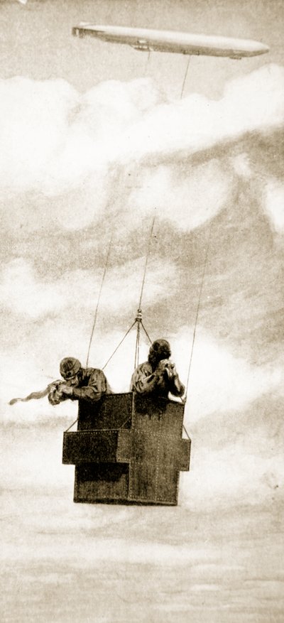 Der kugelsichere Käfig des Zeppelin-Bombenwerfers, 1914-19 von English School