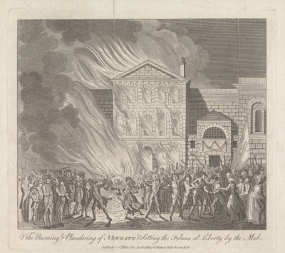 Das Brennen und Plündern von Newgate und die Befreiung der Verbrecher durch den Mob von English School