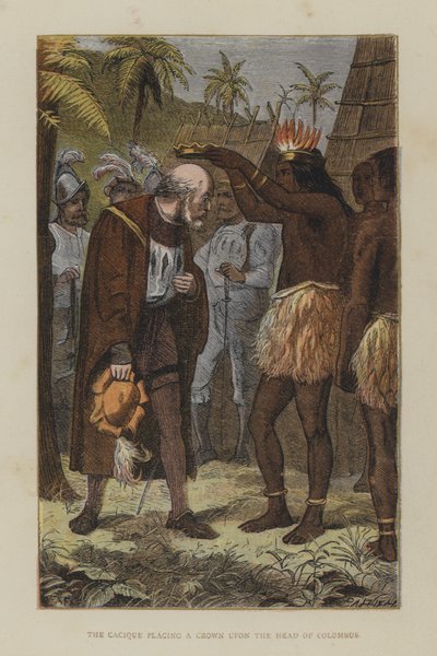 Der Cacique setzt Kolumbus eine Krone auf von English School