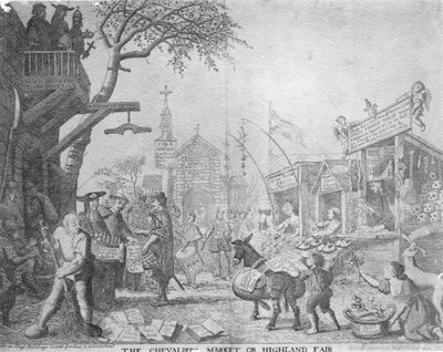 Der Markt des Chevaliers oder der Hochlandjahrmarkt, veröffentlicht von George Bickham dem Jüngeren von English School