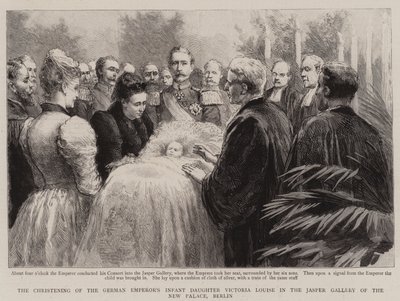 Die Taufe der Tochter des deutschen Kaisers, Victoria Louise, in der Jaspisgalerie des Neuen Palastes, Berlin (Gravur) von English School