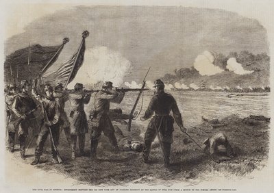 Der Bürgerkrieg in Amerika, Gefecht zwischen dem 71. New Yorker Regiment und einem Alabama-Regiment in der Schlacht von Bull Run (Stich) von English School