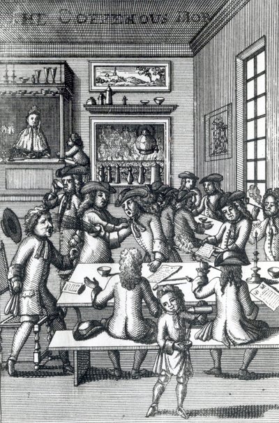 Der Kaffehaus-Mob, von Edward Ward, aus Vulgus Britannicus, 1710 von English School