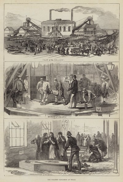 Die Grubenexplosion in Wigan (Stich) von English School