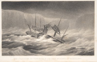 Die Kollision, aus Reise der Entdeckung und Forschung in den südlichen und antarktischen Regionen von Kapitän Sir James Clark Ross, veröffentlicht 1847 von English School