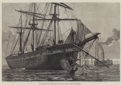 Die Kollision vor Dover, die Bark Moel Eilian nach der Kollision (Gravur) von English School