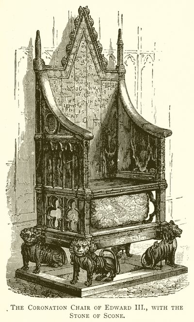 Der Krönungsstuhl von Edward III. mit dem Stein von Scone von English School