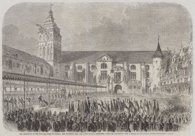 Die Krönung des Königs und der Königin von Preußen, die Prozession von der Schlosskirche, Königsberg, nach der Krönung (Stich) von English School