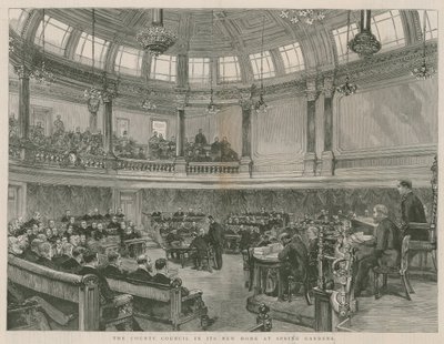 Der County Council in seinem neuen Zuhause in Spring Gardens, London von English School
