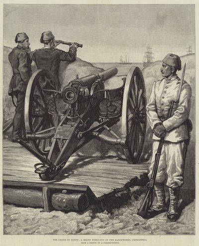 Die Krise in Ägypten, eine Krupp-Feldkanone in den Erdwerken, Alexandria von English School