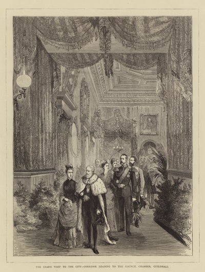 Der Besuch des Zaren in der Stadt, Korridor zum Ratssaal, Guildhall (Stich) von English School