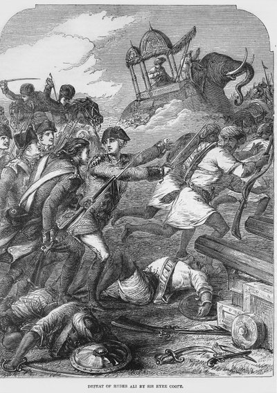 Die Niederlage von Hyder Ali durch Sir Eyre Coote im Jahr 1781 von English School