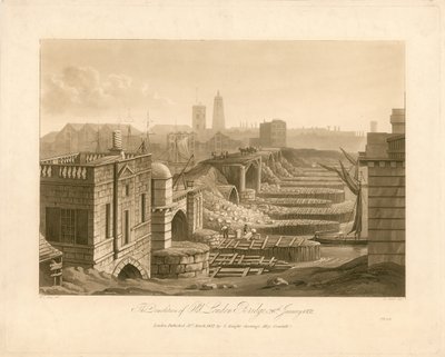 Der Abriss der alten London Bridge, 26. Januar 1832 von English School