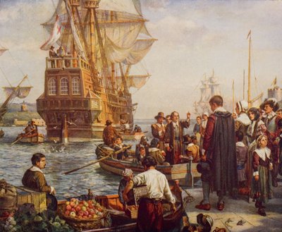 Die Abreise der Pilgerväter im Jahr 1620, Illustration aus 